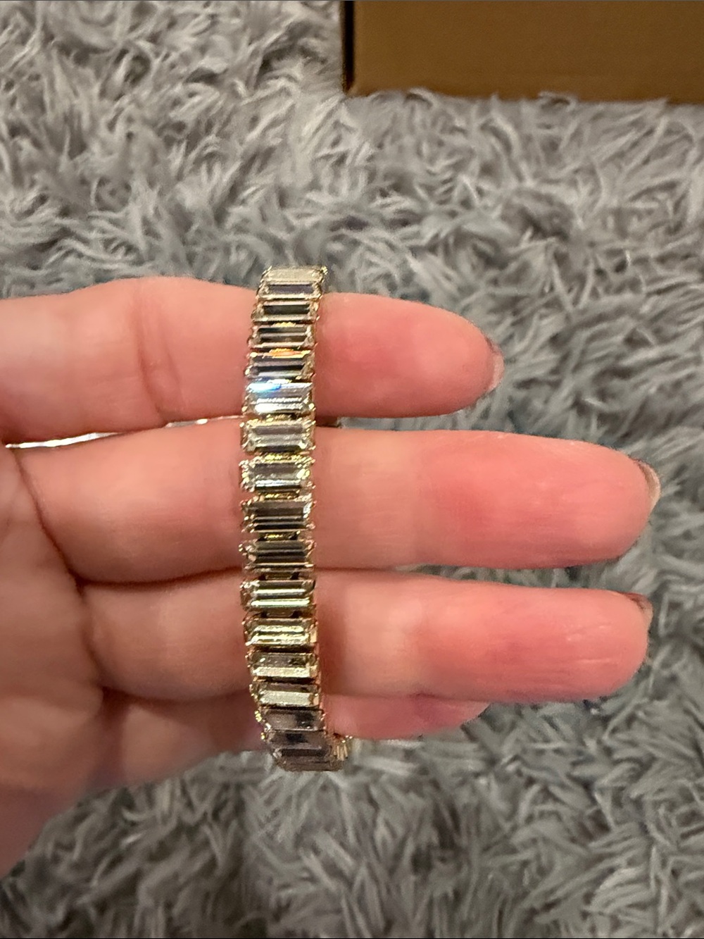 Touchstone Crystal Gold-Tone Clear Crystal Baguette Bracelet Stretch